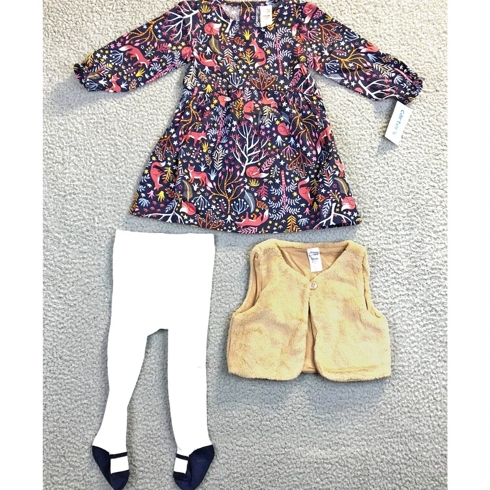 Carters Baby Girls Outfits 18M NWT Lot of 2 - 3 pc. Floral set and Animal set.